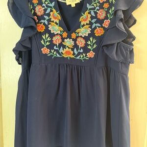 Umgee Multicolored Sleeveless Ruffled Blouse